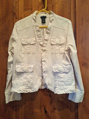 White Denim Jacket with Ruffled Edges